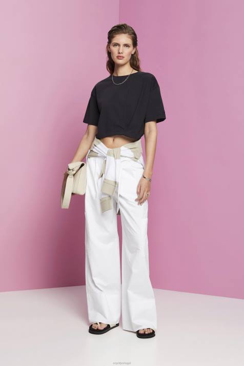 Camisetas preto mulheres Esprit camiseta cropped com gola redonda NBHL193