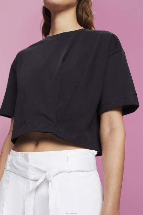 Camisetas preto mulheres Esprit camiseta cropped com gola redonda NBHL193