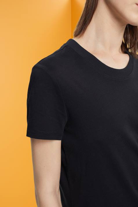 Camisetas preto mulheres Esprit camiseta de algodão com gola redonda NBHL454
