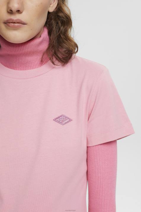 Camisetas rosa mulheres Esprit camiseta de algodão com logo bordado NBHL152