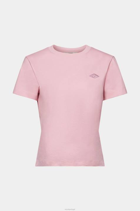 Camisetas rosa mulheres Esprit camiseta de algodão com logo bordado NBHL152