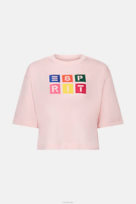 Camisetas rosa pastel mulheres Esprit camiseta com logo bordado, 100% algodão NBHL16