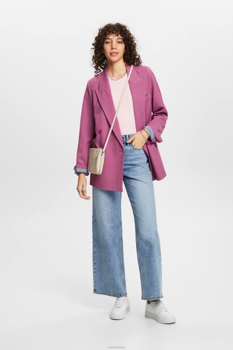 Camisetas rosa pastel mulheres Esprit camiseta com nervuras NBHL2