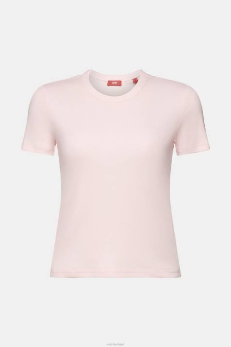 Camisetas rosa pastel mulheres Esprit camiseta com nervuras NBHL2