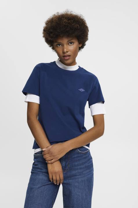 Camisetas tinta mulheres Esprit camiseta de algodão com logo bordado NBHL150
