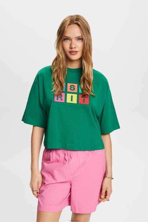 Camisetas verde escuro mulheres Esprit camiseta com logo bordado, 100% algodão NBHL15