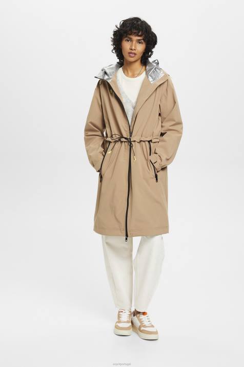 casacos camelo mulheres Esprit capa de chuva com capuz com cordão NBHL306