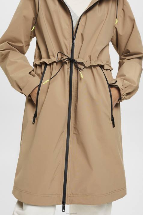 casacos camelo mulheres Esprit capa de chuva com capuz com cordão NBHL306