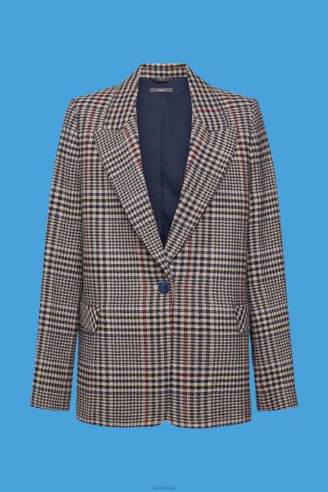 casacos creme bege mulheres Esprit blazer mescla de lã xadrez NBHL447