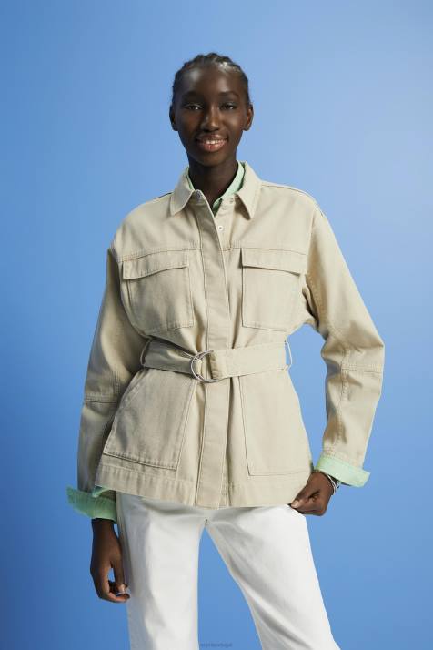 jaquetas areia mulheres Esprit jaqueta de sarja com cinto NBHL292