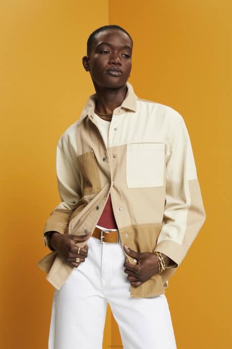 jaquetas bege mulheres Esprit cabana de retalhos NBHL293