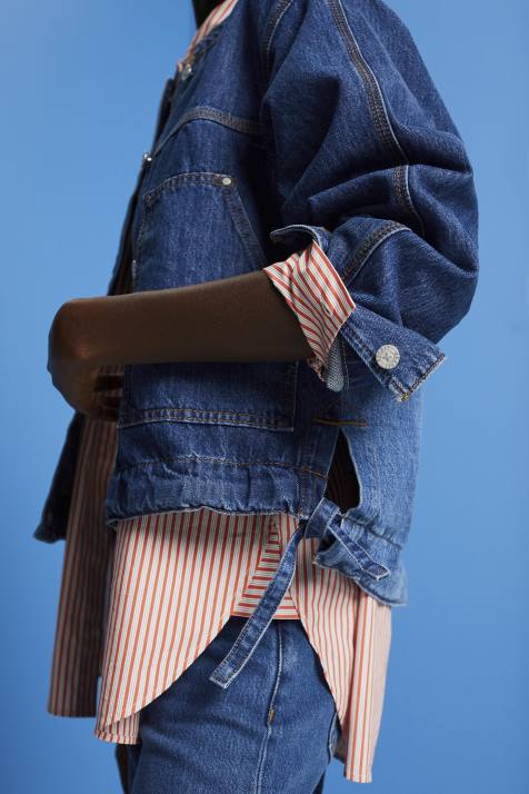 jaquetas lavagem azul escuro mulheres Esprit jaqueta jeans sem gola com cordão NBHL298