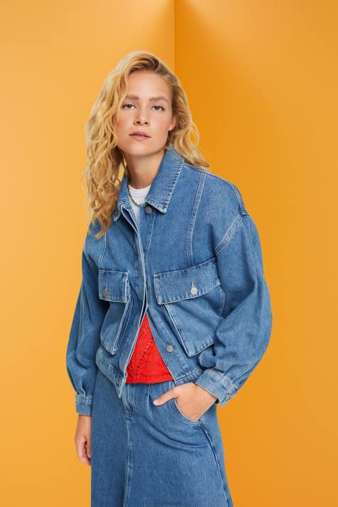 jaquetas lavagem média azul mulheres Esprit jaqueta jeans NBHL549