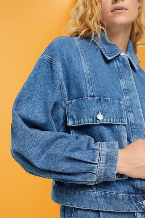 jaquetas lavagem média azul mulheres Esprit jaqueta jeans NBHL549