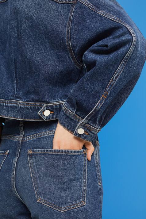 jaquetas lavagem média azul mulheres Esprit jaqueta jeans recortada NBHL550