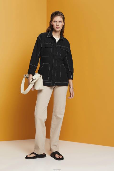 jaquetas preto mulheres Esprit jaqueta de sarja com cinto NBHL291