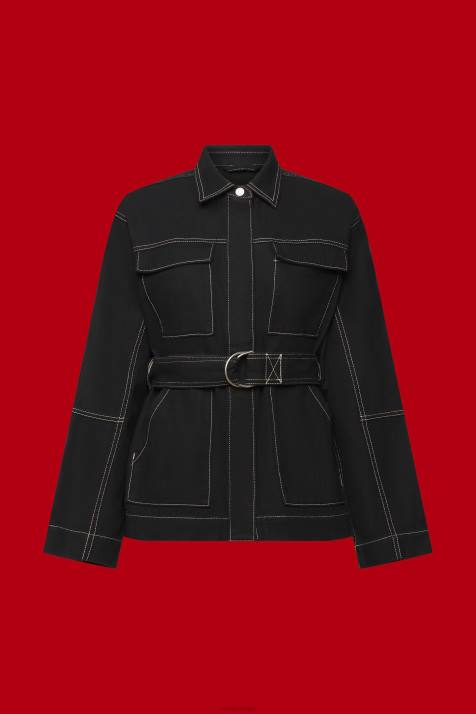 jaquetas preto mulheres Esprit jaqueta de sarja com cinto NBHL291