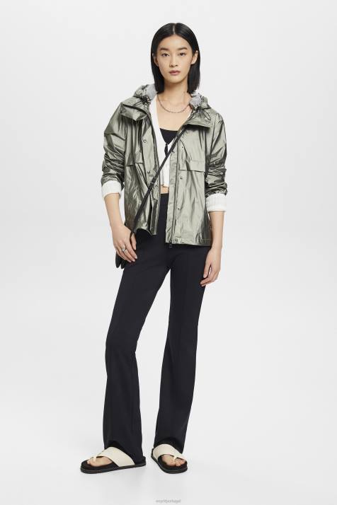 jaquetas verde escuro mulheres Esprit jaqueta metalizada com capuz NBHL267