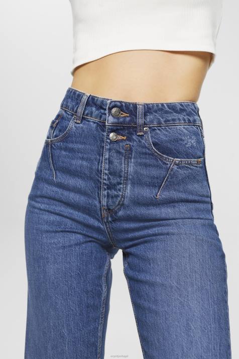 jeans lavagem média azul mulheres Esprit calça jeans dad fit cintura alta NBHL254