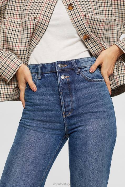 jeans lavagem média azul mulheres Esprit calça jeans flare retrô cintura alta NBHL327