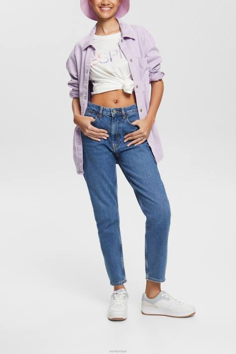 jeans lavagem média azul mulheres Esprit calça jeans mom cintura alta NBHL526