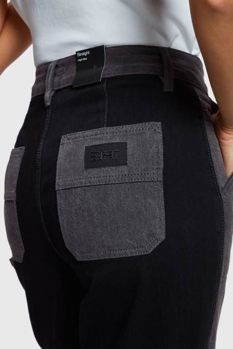 jeans lavagem média preta mulheres Esprit Jeans de trabalho com cintura alta e perna reta dos anos 90 NBHL365