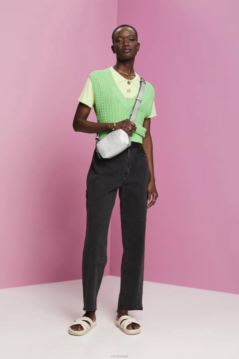 jeans lavagem média preta mulheres Esprit calça jeans larga com barra assimétrica NBHL212