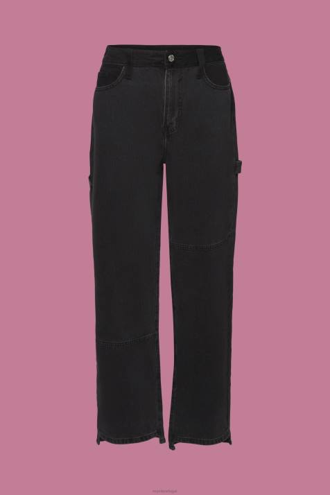 jeans lavagem média preta mulheres Esprit calça jeans larga com barra assimétrica NBHL212