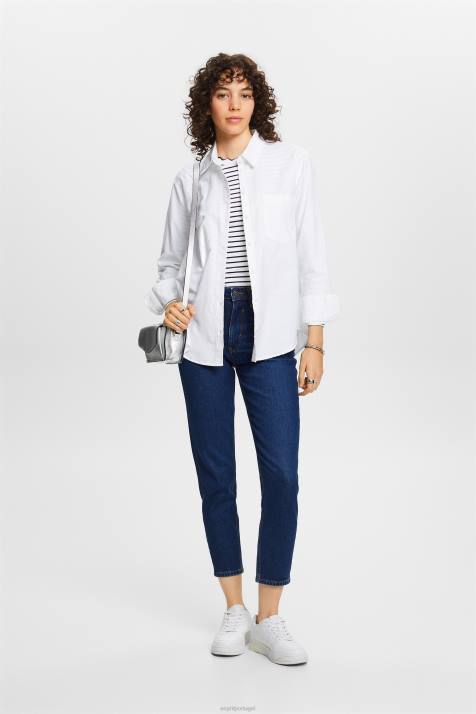 manga comprida branco mulheres Esprit top de manga comprida com decote recortado NBHL34