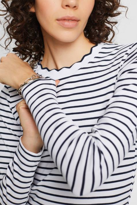 manga comprida branco mulheres Esprit top de manga comprida com decote recortado NBHL34