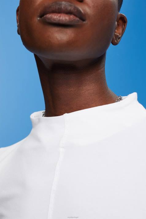 manga comprida branco mulheres Esprit top de manga comprida com gola barco NBHL369