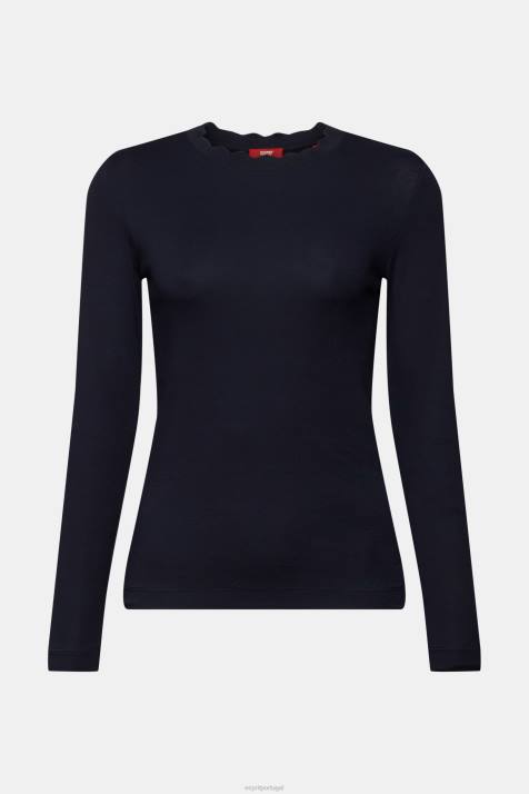 manga comprida marinha mulheres Esprit top de manga comprida com decote recortado NBHL33