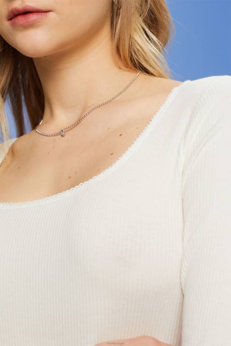 manga comprida off white mulheres Esprit top manga longa canelado NBHL89