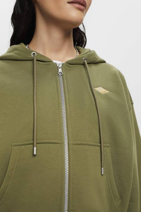 moletons e moletons Oliva mulheres Esprit moletom cropped com zíper e logo estampado nas costas NBHL164