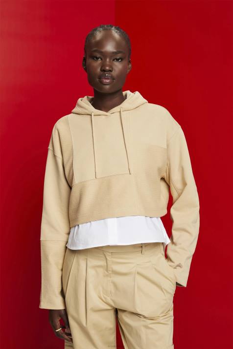 moletons e moletons areia mulheres Esprit moletom cropped com patchwork NBHL289