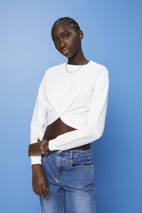 moletons e moletons branco mulheres Esprit moletom cropped com detalhe de nó NBHL217