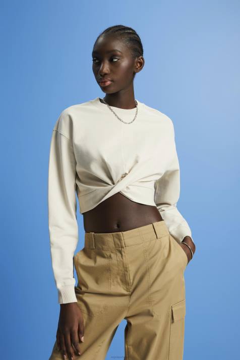 moletons e moletons cinza claro mulheres Esprit moletom cropped com detalhe de nó NBHL218