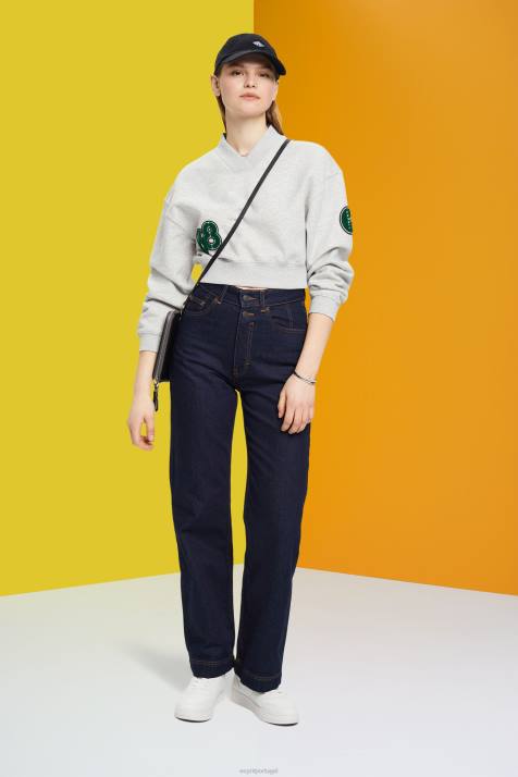 moletons e moletons cinza claro mulheres Esprit moletom cropped com patch de time do colégio NBHL418