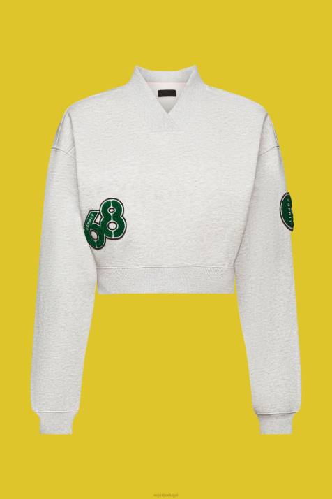 moletons e moletons cinza claro mulheres Esprit moletom cropped com patch de time do colégio NBHL418