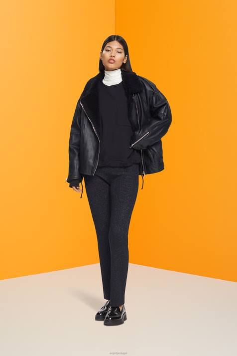 moletons e moletons preto mulheres Esprit moletom com cordão na barra NBHL401