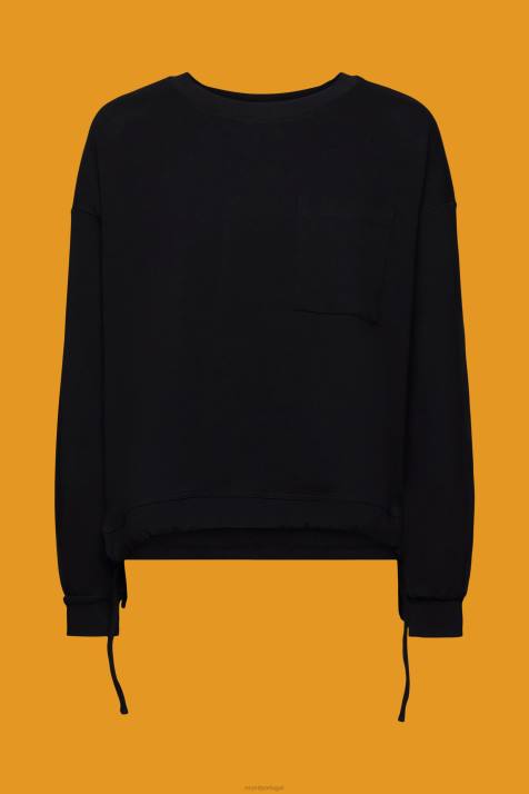 moletons e moletons preto mulheres Esprit moletom com cordão na barra NBHL401