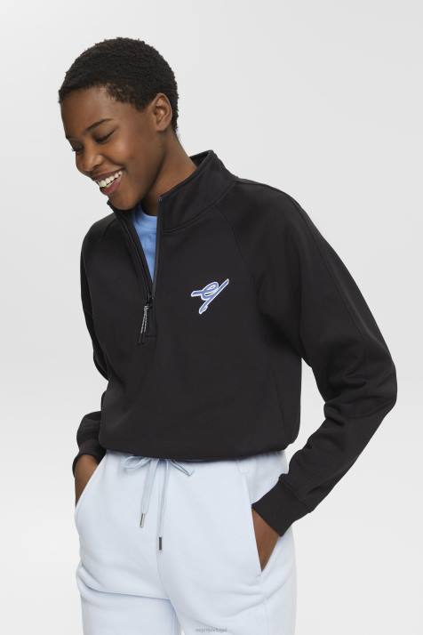 moletons e moletons preto mulheres Esprit moletom com meio zíper NBHL158