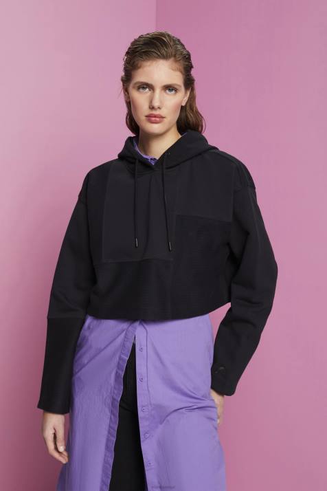 moletons e moletons preto mulheres Esprit moletom cropped com patchwork NBHL288