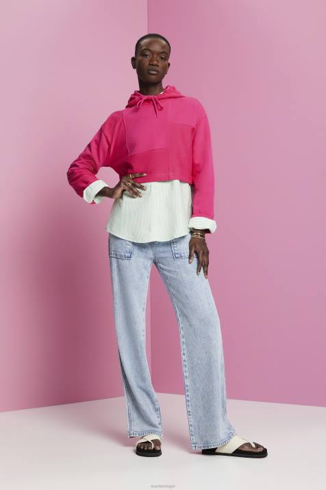 moletons e moletons rosa fúcsia mulheres Esprit moletom cropped com patchwork NBHL290