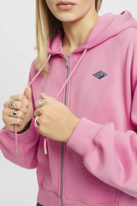 moletons e moletons rosa mulheres Esprit moletom cropped com zíper e logo estampado nas costas NBHL167