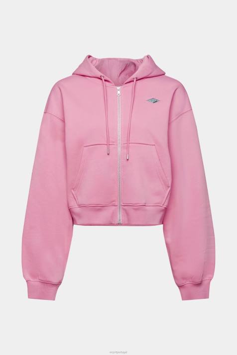 moletons e moletons rosa mulheres Esprit moletom cropped com zíper e logo estampado nas costas NBHL167