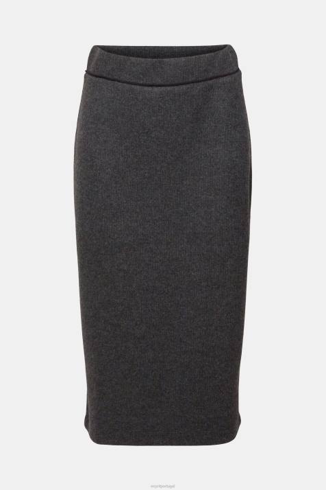 saias antracite mulheres Esprit saia lápis em malha canelada NBHL431