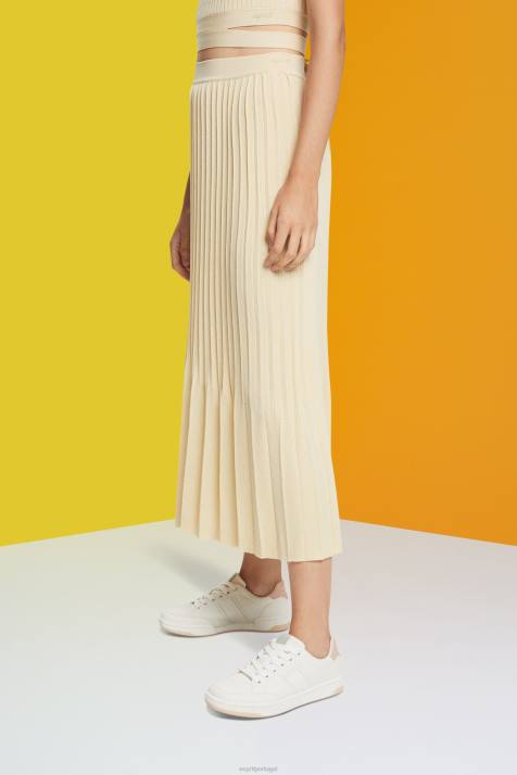 saias areia mulheres Esprit saia midi plissada NBHL483