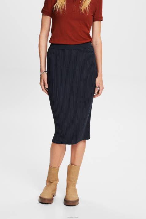 saias azul gasolina mulheres Esprit saia midi em malha canelada NBHL21