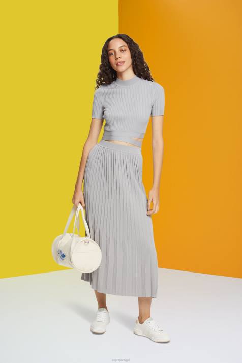 saias cinza médio mulheres Esprit saia midi plissada NBHL481